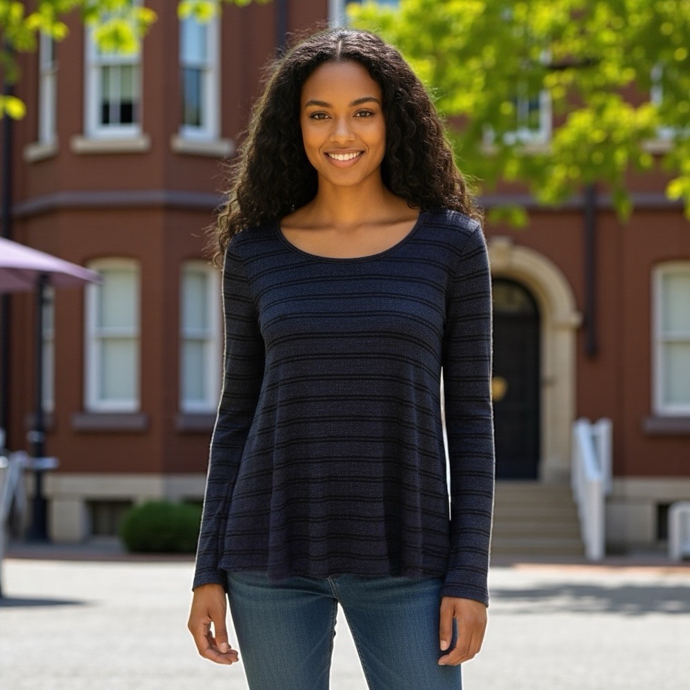 Retro Deadstock Hippie Rose Striped Long Sleeve Top Winter Fall Outdoors Stripe
